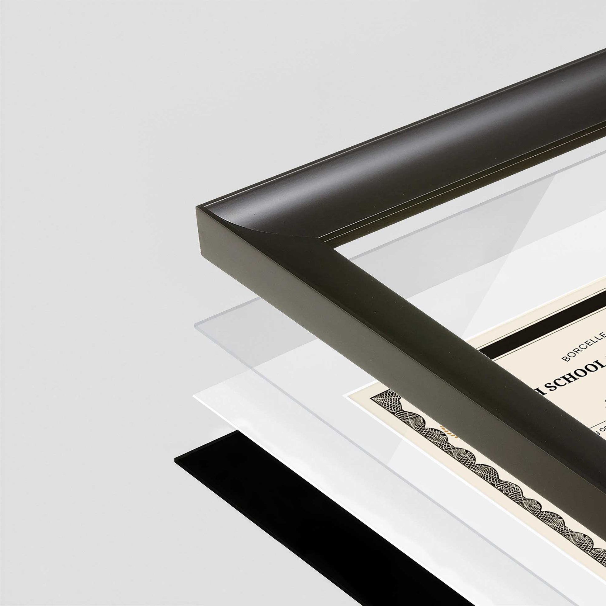 Satin Black FAMILY Wall Frame corner Close up with layers broken out