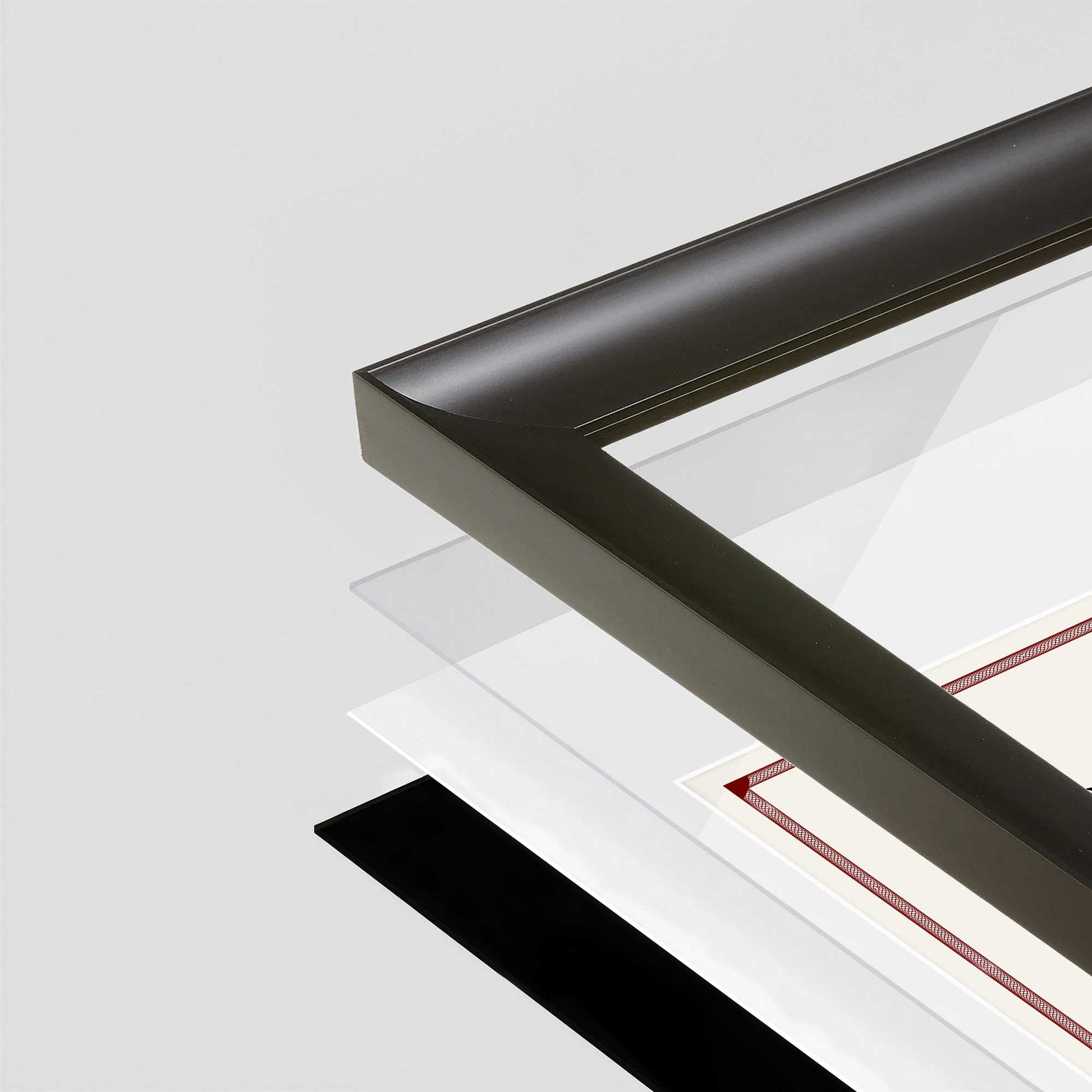 Satin Black FAMILY Wall Frame corner Close up with layers broken out