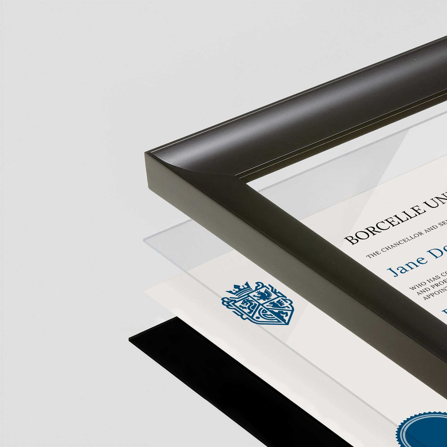 Satin Black FAMILY Wall Frame corner Close up with layers broken out
