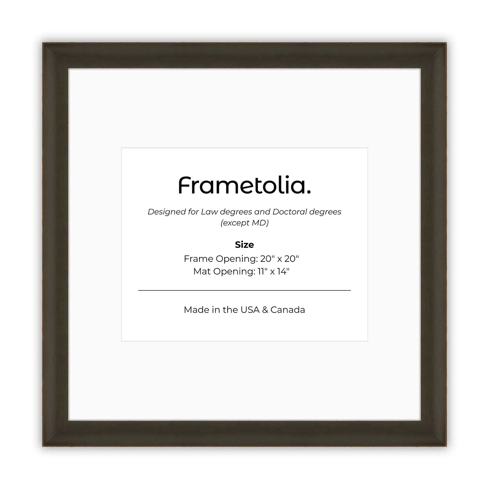 20" x 20" Bravo Brown FAMILY  Diploma Frame with Mat - 11 x 14 opening