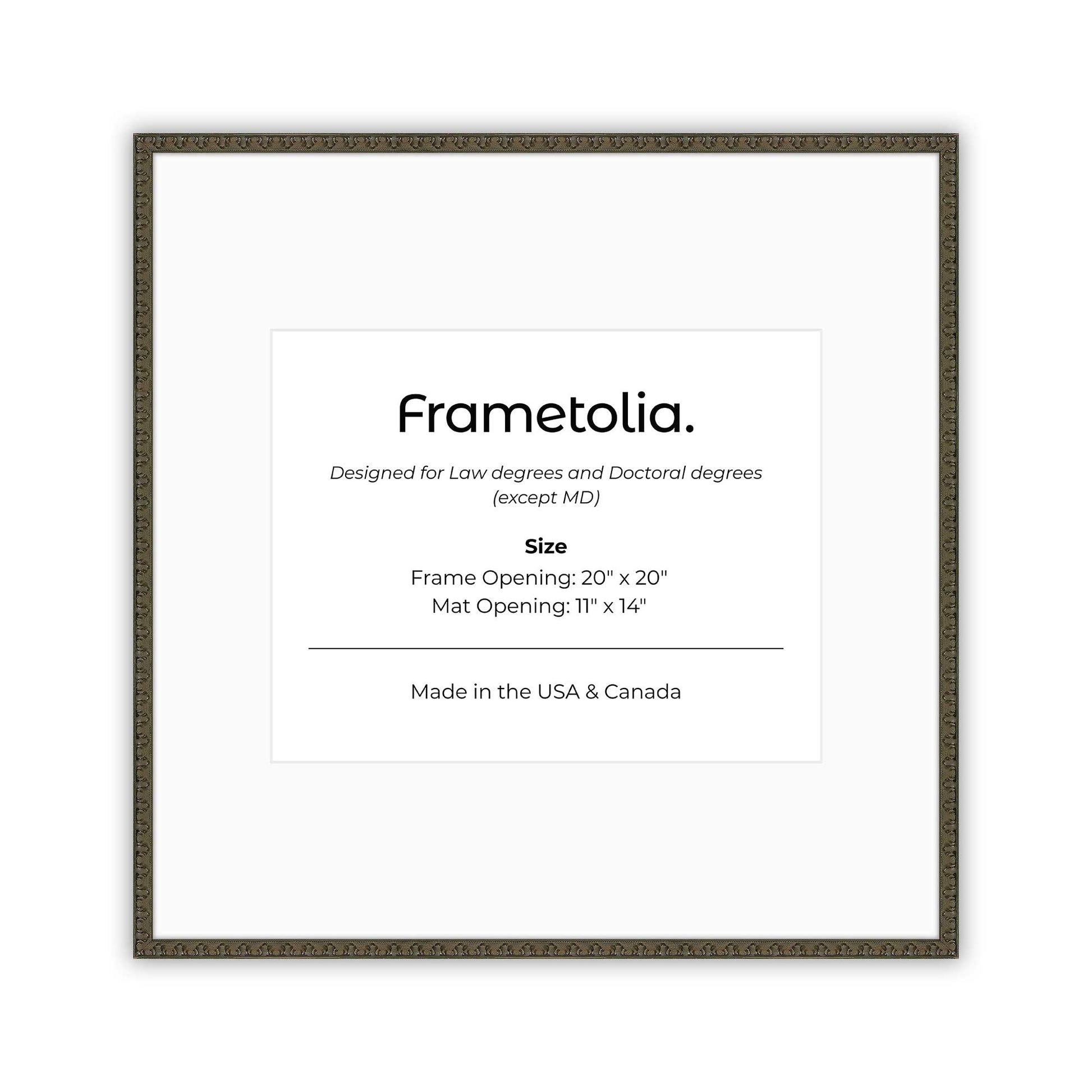 20" x 20" Raven Black FAMILY  Diploma Frame with Mat - 11 x 14 opening