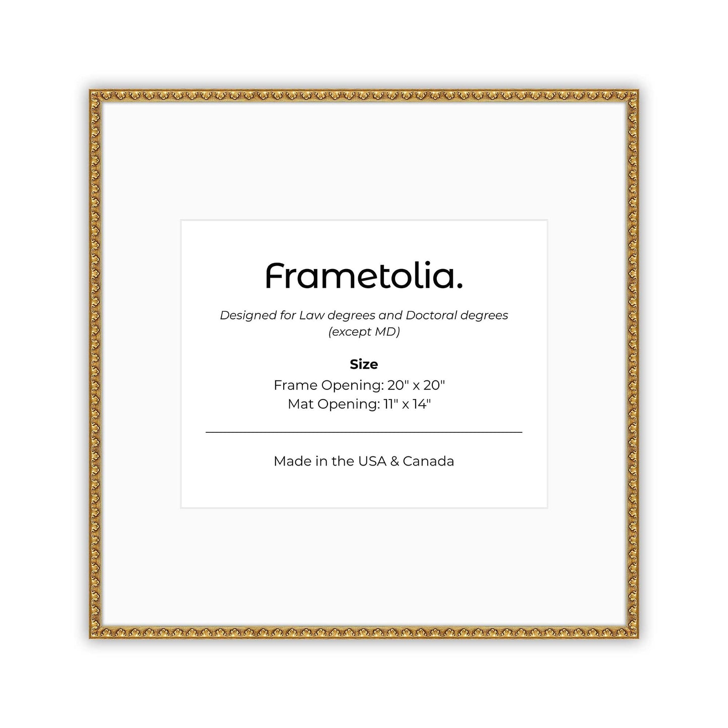 20" x 20" Gold Leaf FAMILY  Diploma Frame with Mat - 11 x 14 opening