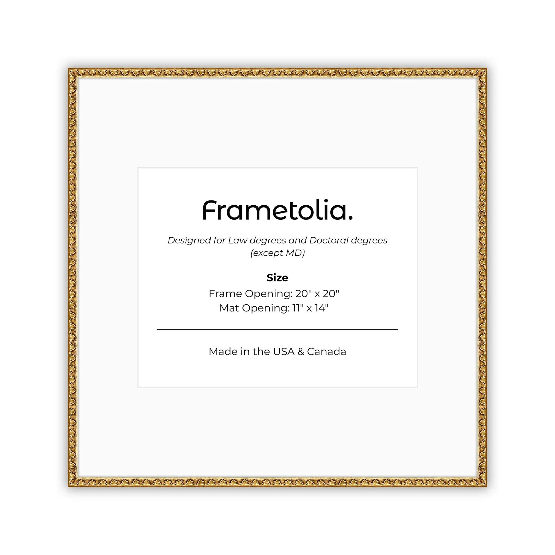 20" x 20" Gold Leaf FAMILY  Diploma Frame with Mat - 11 x 14 opening