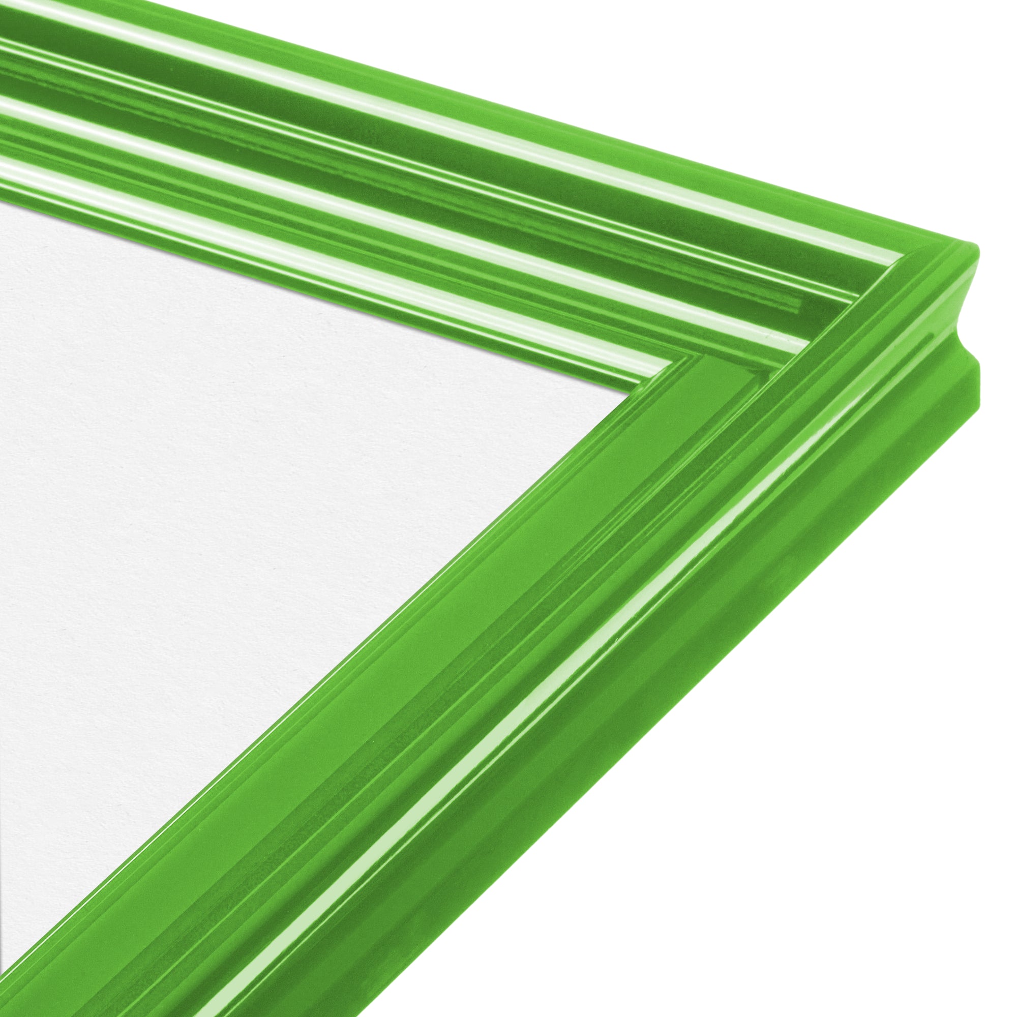 Fresh lime gloss wide width wall frame corner close up