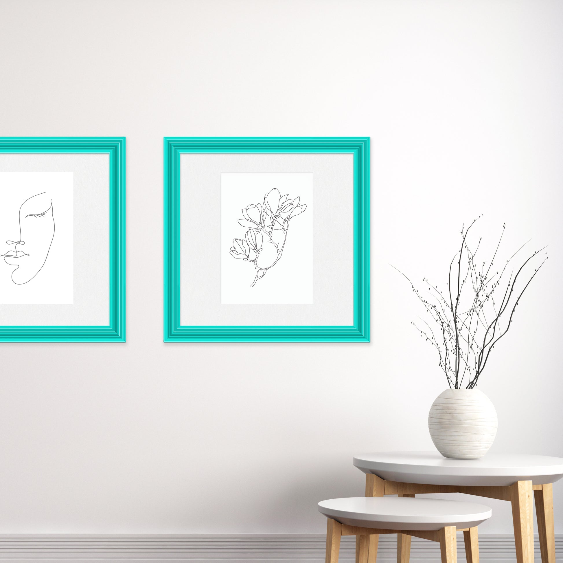 [LIFESTYLE],Capri Teal Wide Width Wall Frame in a room