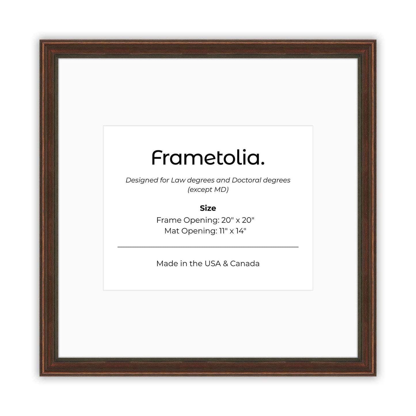 20" x 20" Walnut FAMILY  Diploma Frame with Mat - 11 x 14 opening