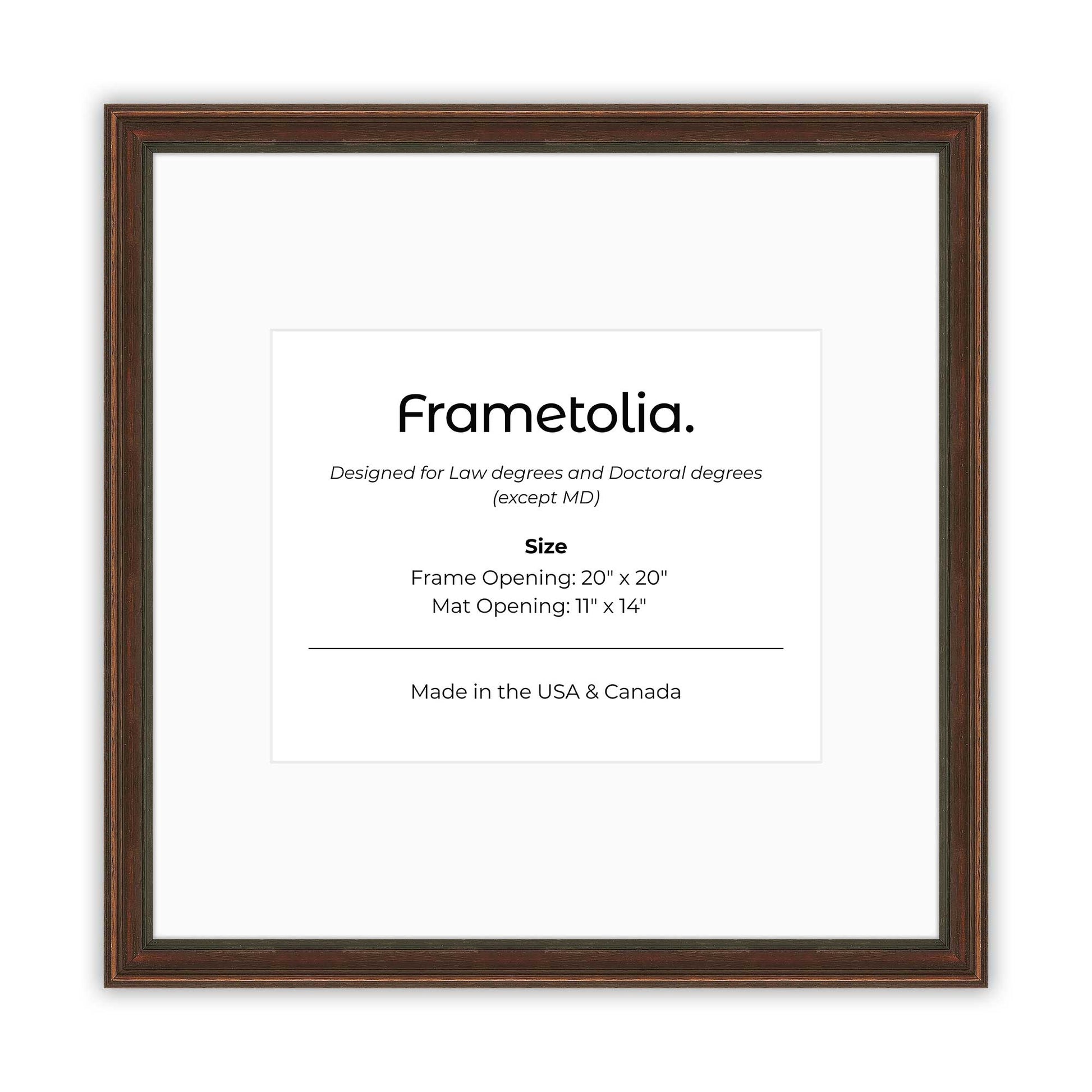 20" x 20" Walnut FAMILY  Diploma Frame with Mat - 11 x 14 opening