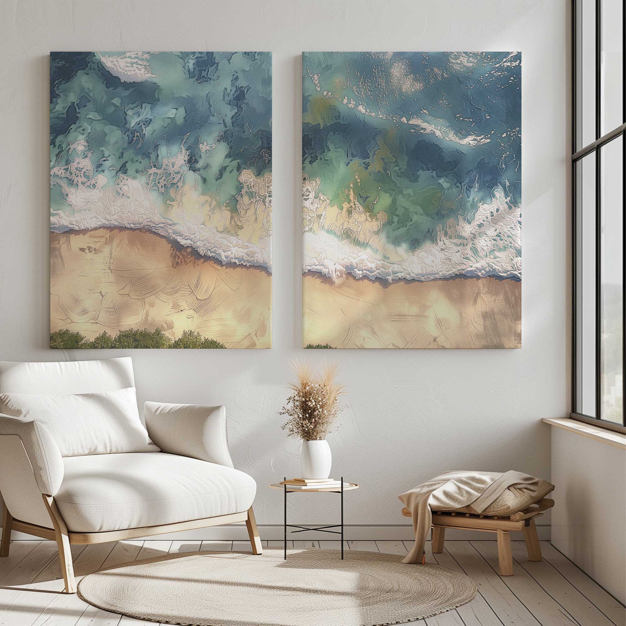 aerial shoreline large canvas 2 piece split art