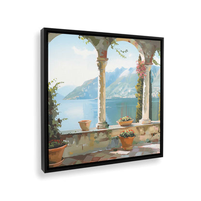 [Color:Satin Black],[shape:square], Picture of art in a Satin Black frame at an angle