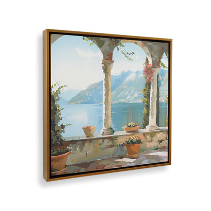 [Color:Polished Gold],[shape:square], Picture of art in a Polished Gold frame at an angle