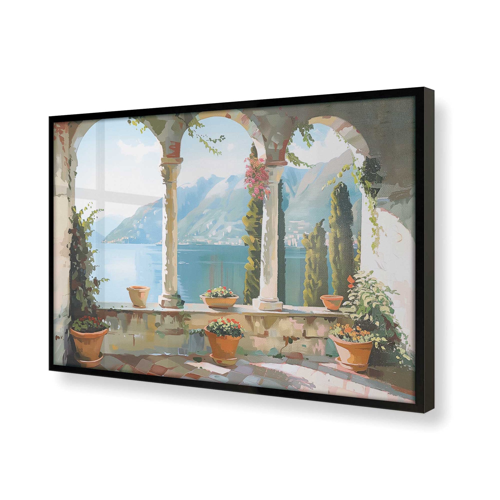 [Color:Satin Black],[shape:rectangle] Picture of art in a Satin Black frame at an angle