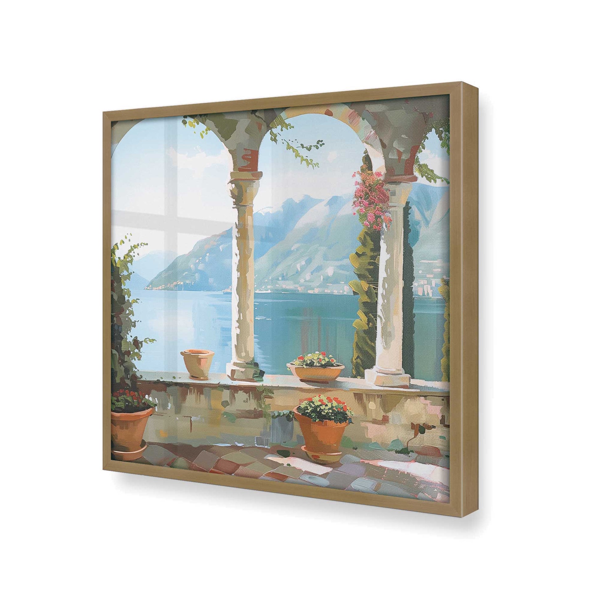 [Color:Brushed Gold],[shape:square] Picture of art in a Brushed Gold frame at an angle