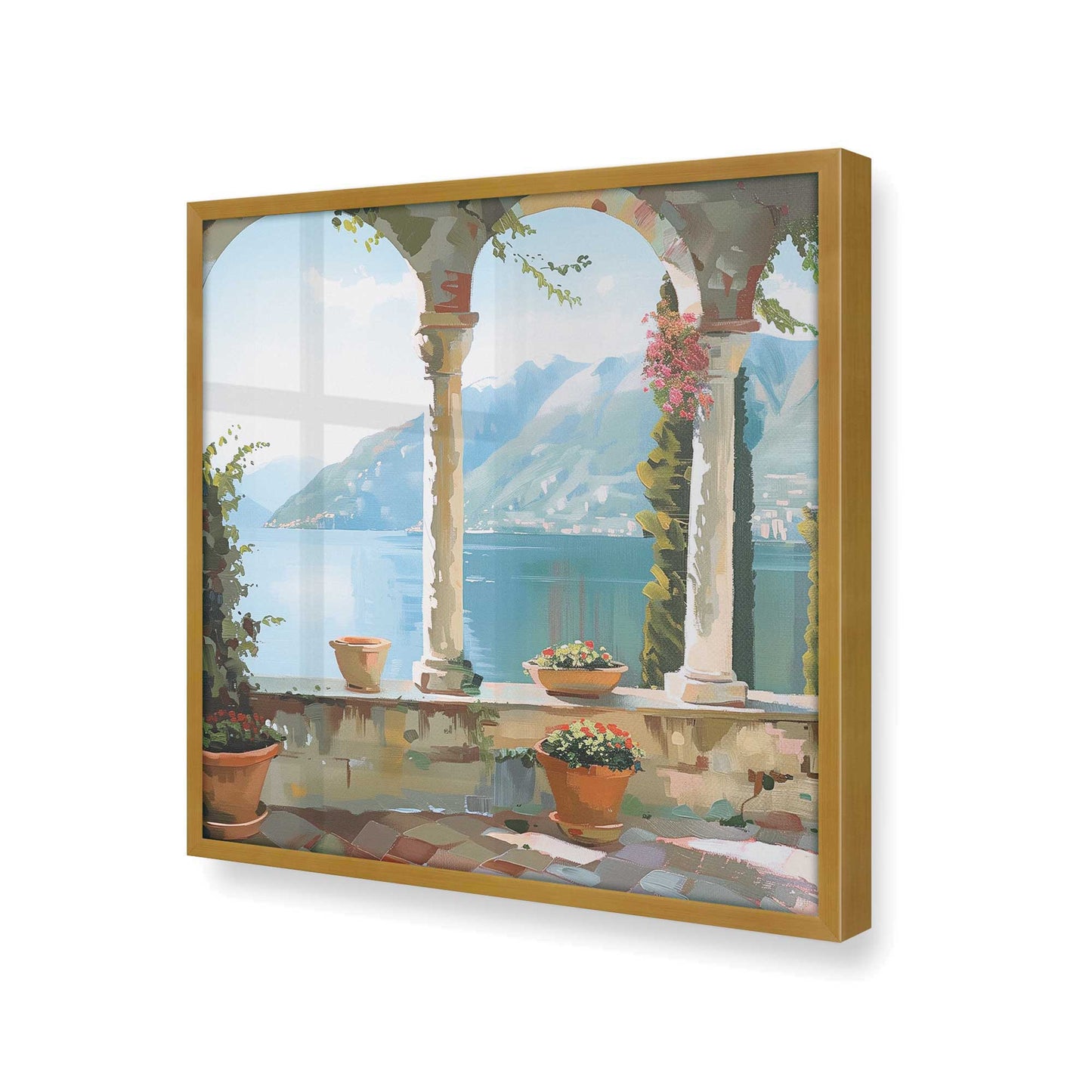 [Color:Polished Gold],[shape:square] Picture of art in a Polished Gold frame at an angle