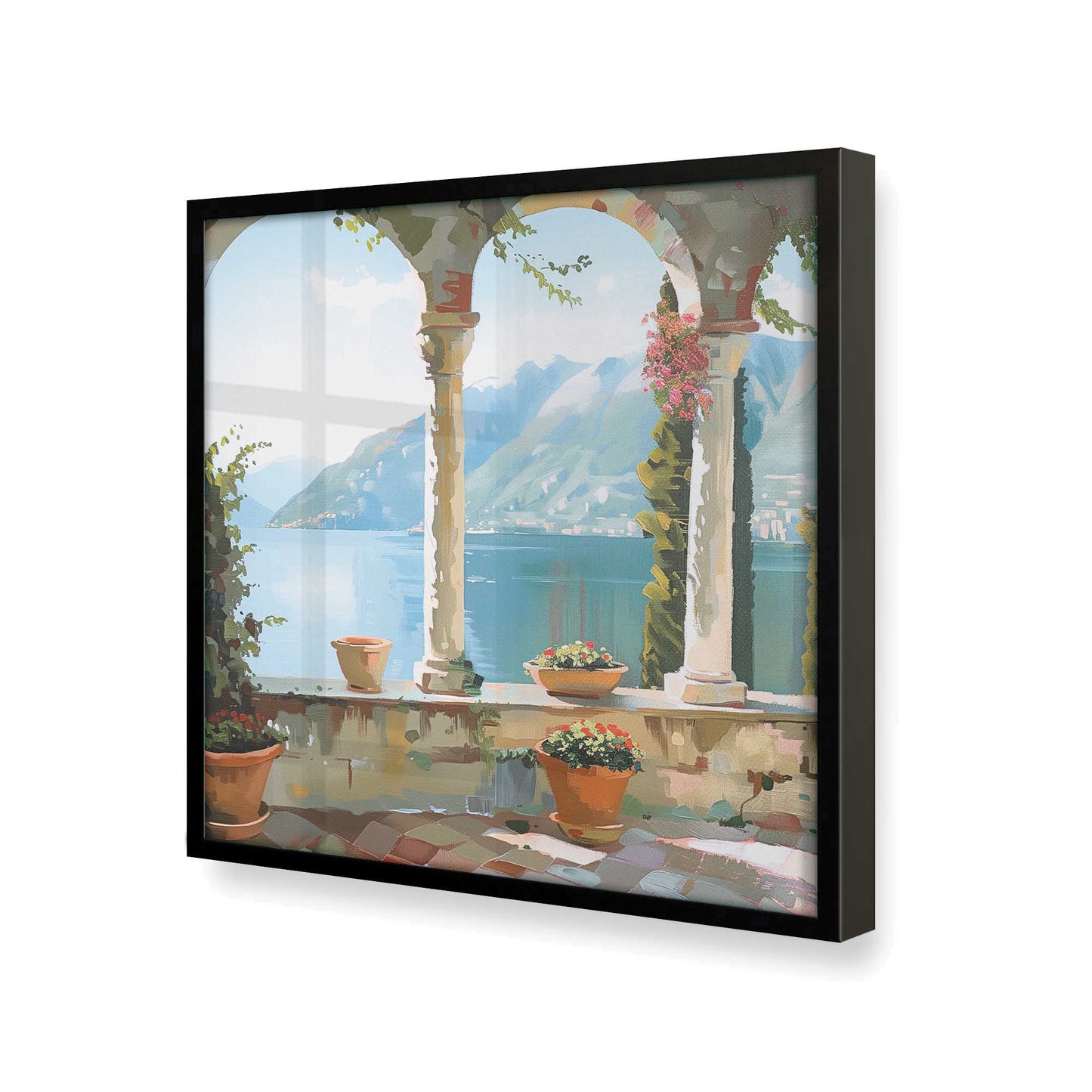 [Color:Satin Black],[shape:square] Picture of art in a Satin Black frame at an angle
