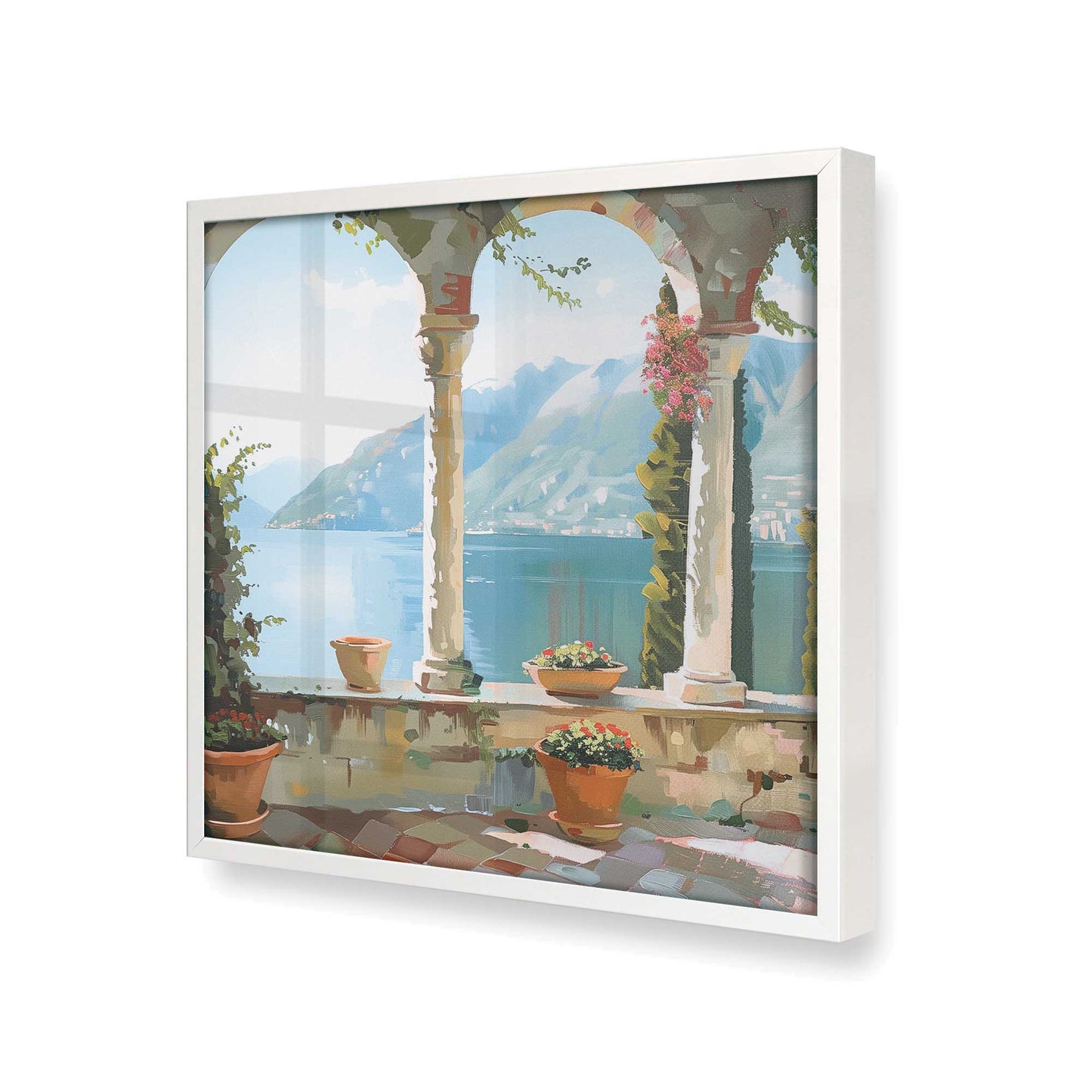 [Color:Opaque White],[shape:square] Picture of art in a Opaque White frame at an angle