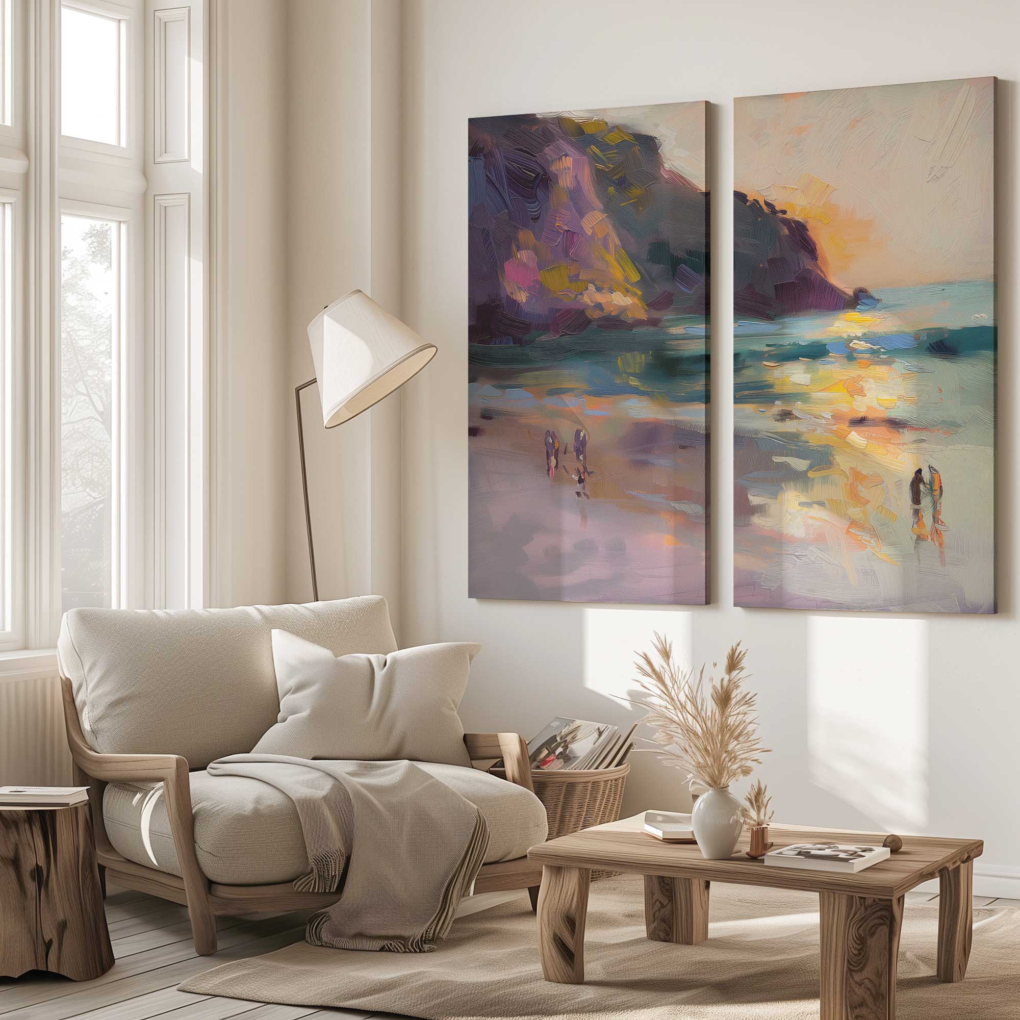 nocturne sunset soiree v1 large canvas print - 2 panel split version on living room wall