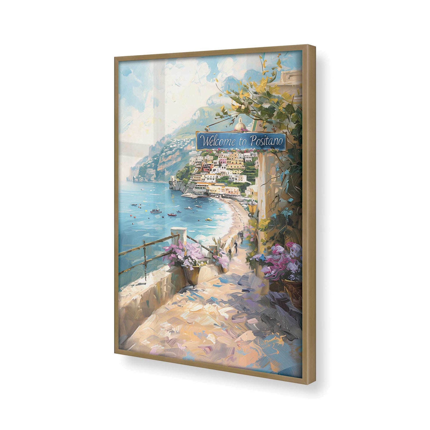 [Color:Brushed Gold], Picture of art in a Brushed Gold frame at an angle