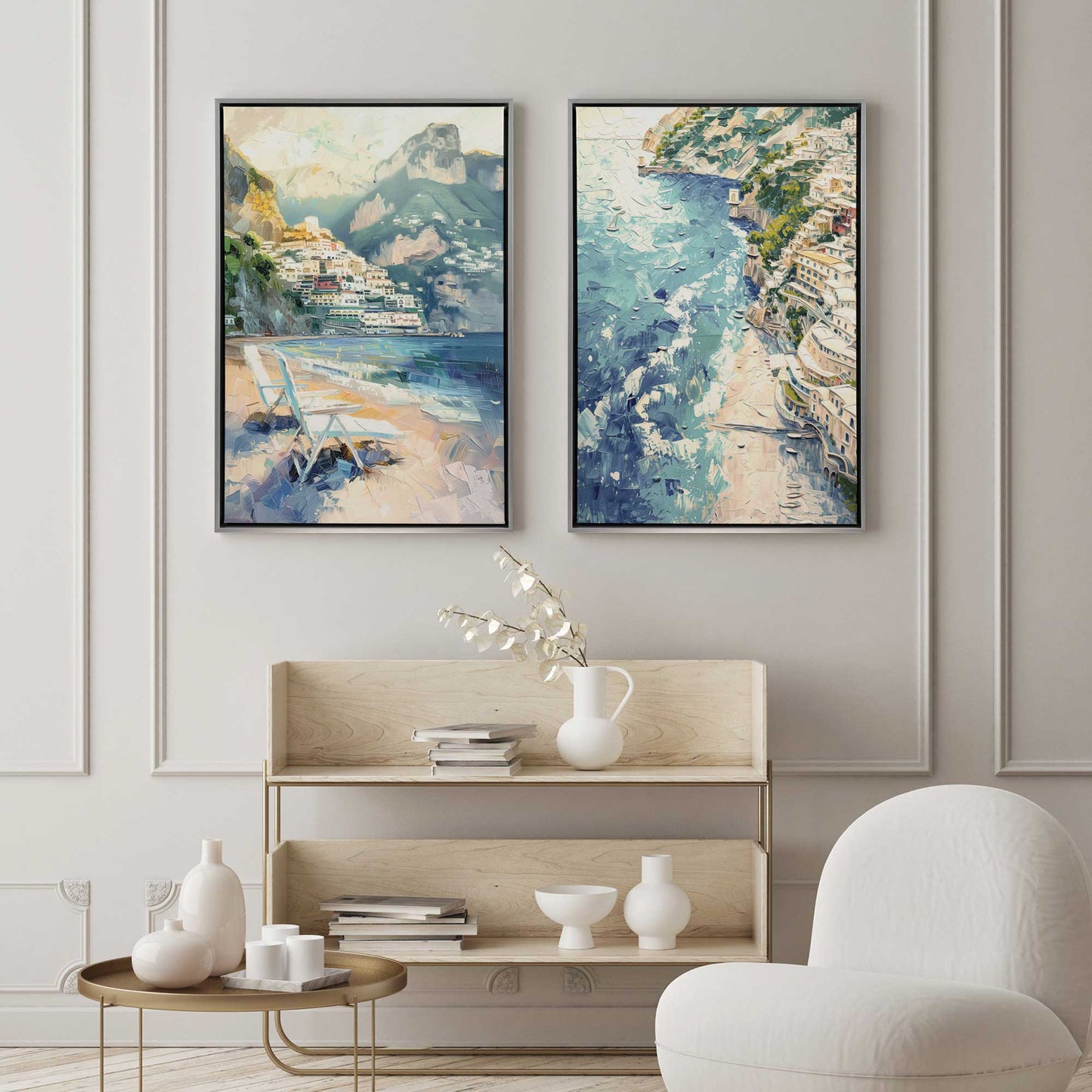 Positano Beachfront Serenade, Set of 2 Print on Canvas