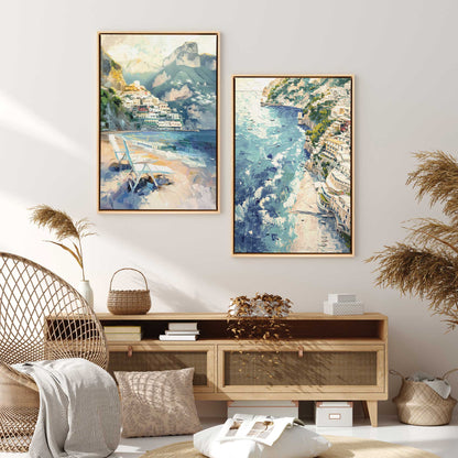 Positano Beachfront Serenade, Set of 2 Print on Canvas