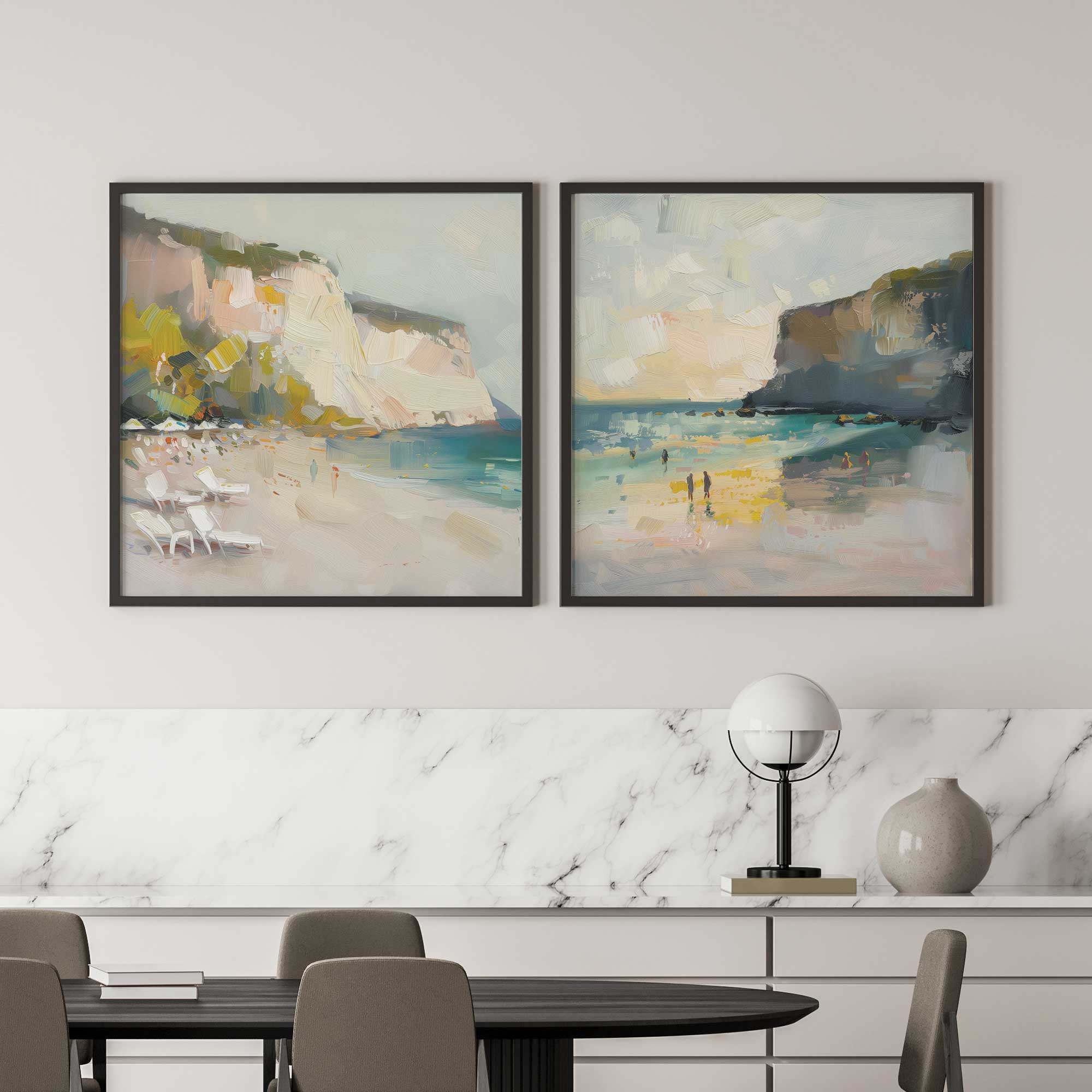 seascape sonata set of 2 framed prints hanging in dining room