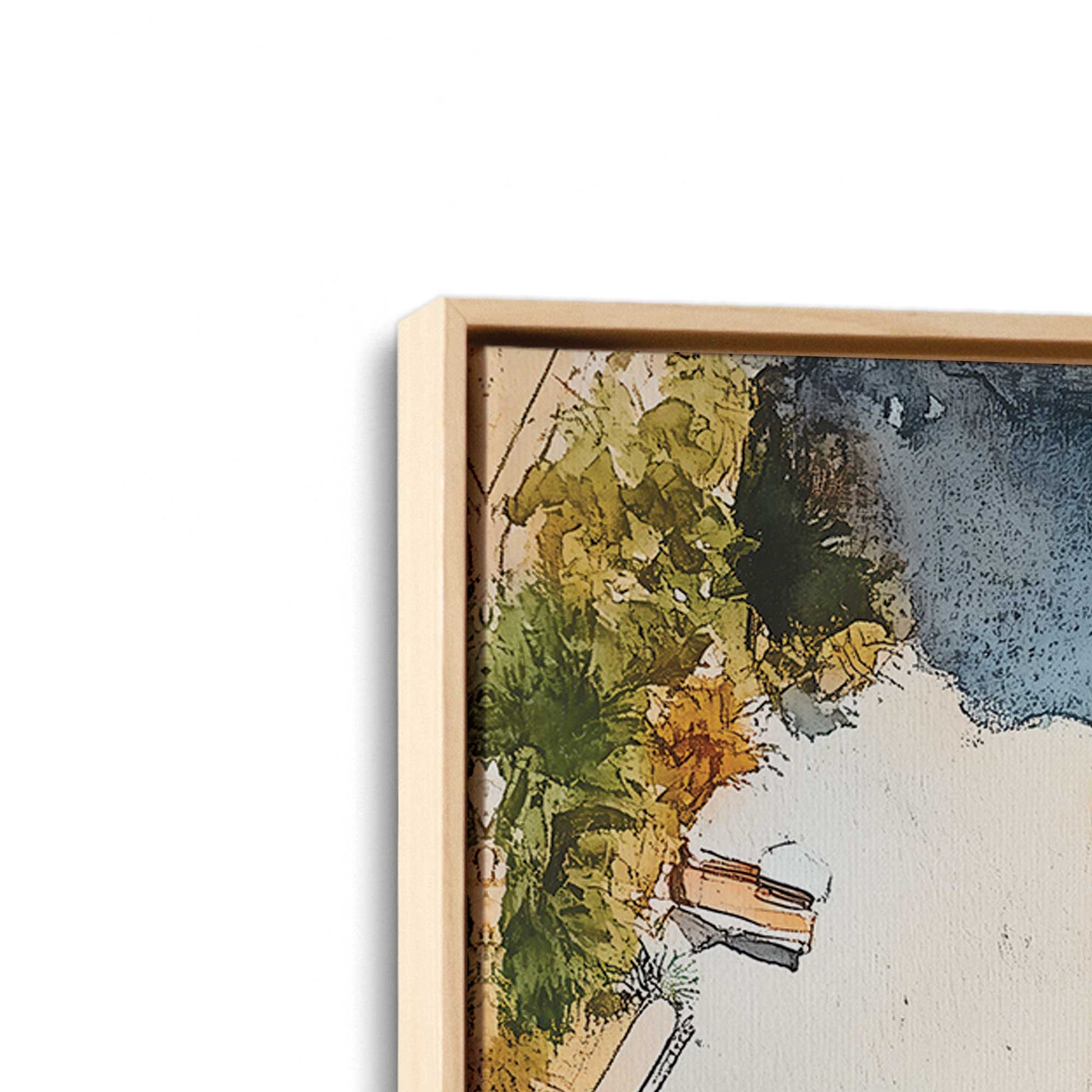[Color:American Maple], Picture of art in a American Maple frame at an angle