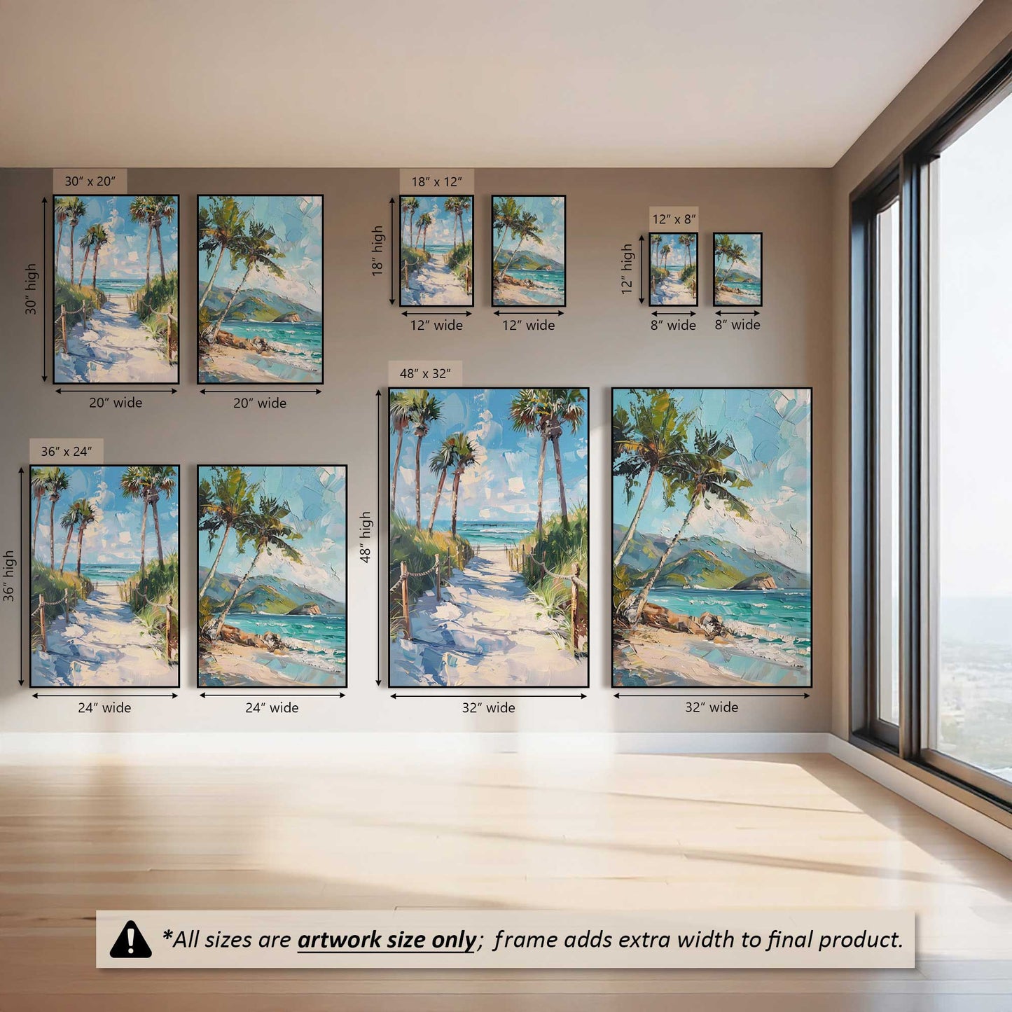Oceanbound Trail &  Seafoam Palms, Set of 2 Prints on Canvas