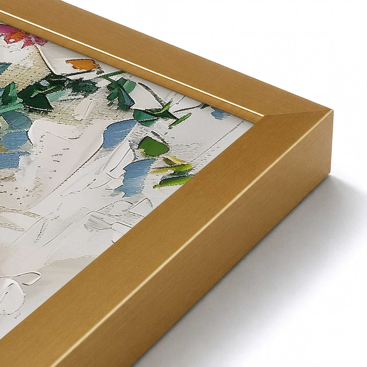 [Color:Polished Gold], Picture of art in a Polished Chrome frame at an angle