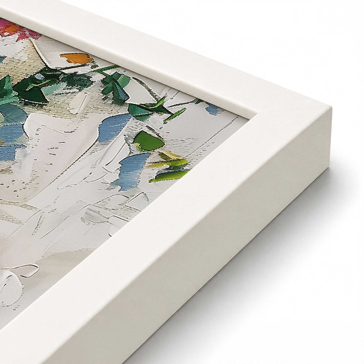 [Color:Opaque White], Picture of art in a Polished Chrome frame at an angle