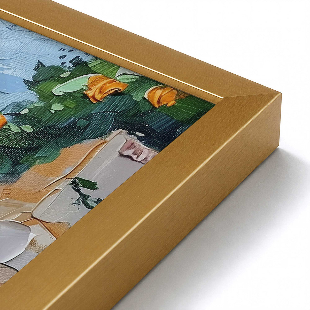 [Color:Polished Gold], Picture of art in a Polished Chrome frame at an angle