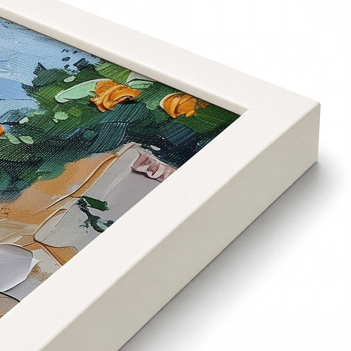 [Color:Opaque White], Picture of art in a Polished Chrome frame at an angle