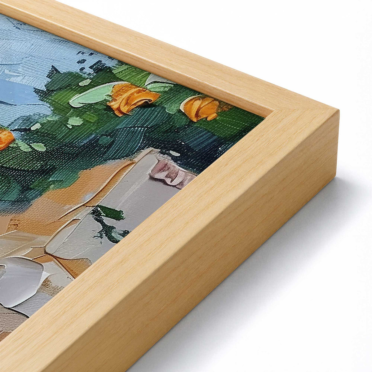 [Color:American Maple], Picture of art in a Polished Chrome frame at an angle