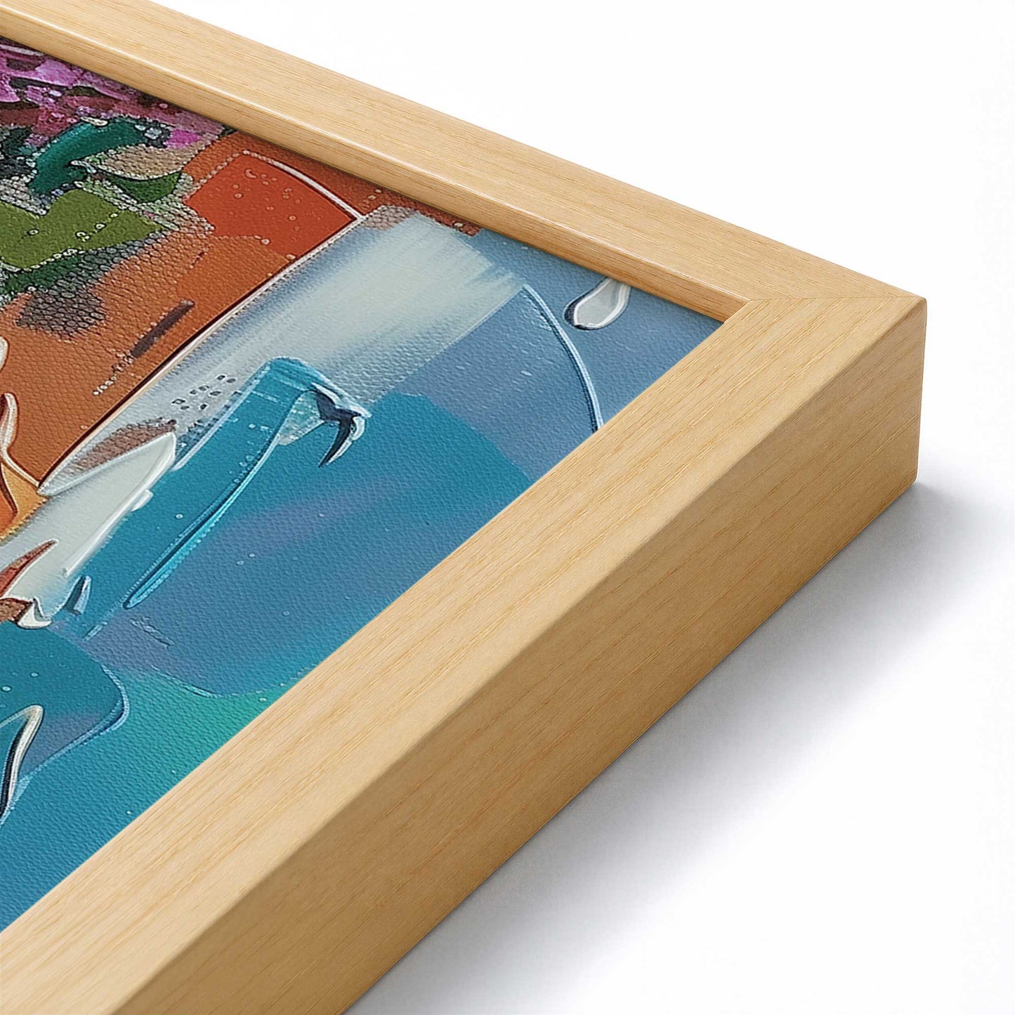 [Color:American Maple], Picture of art in a Polished Chrome frame at an angle