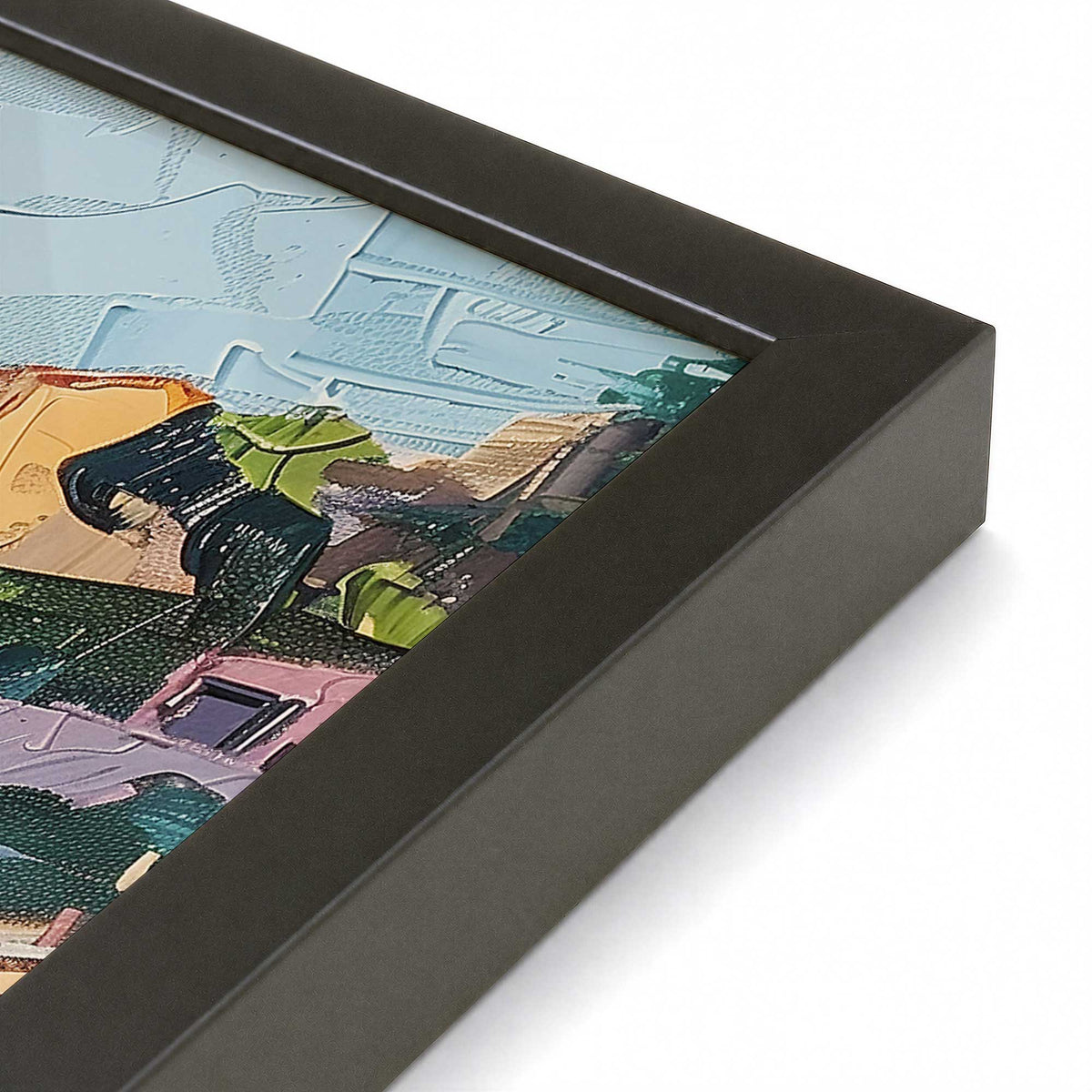 [Color:Satin Black], Picture of art in a Polished Chrome frame at an angle