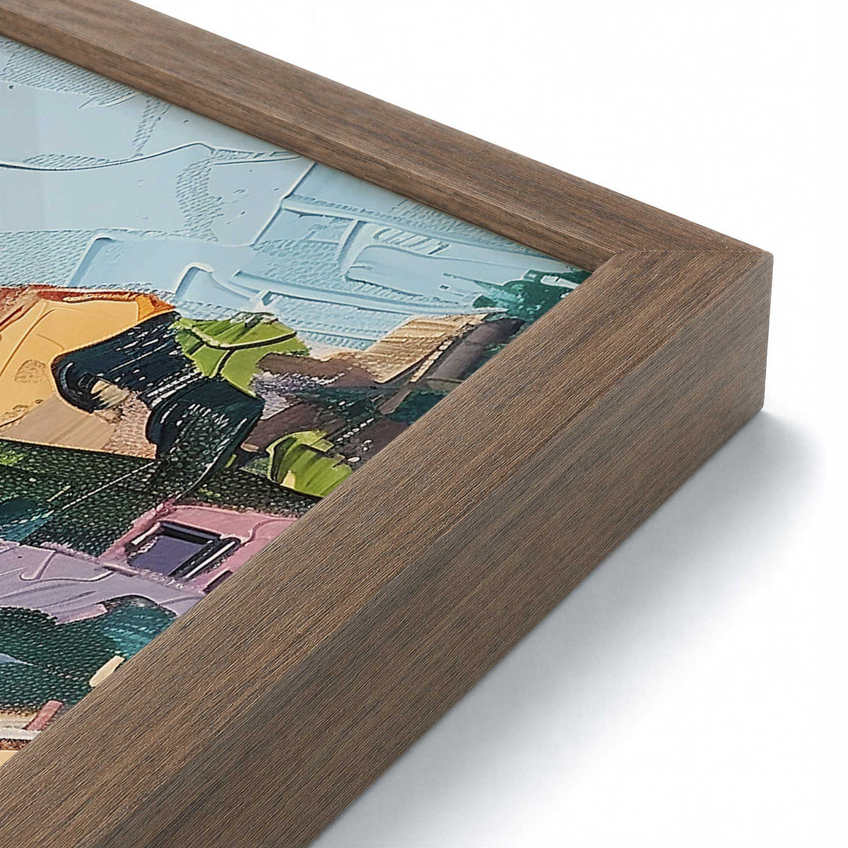 [Color:Walnut], Picture of art in a Polished Chrome frame at an angle
