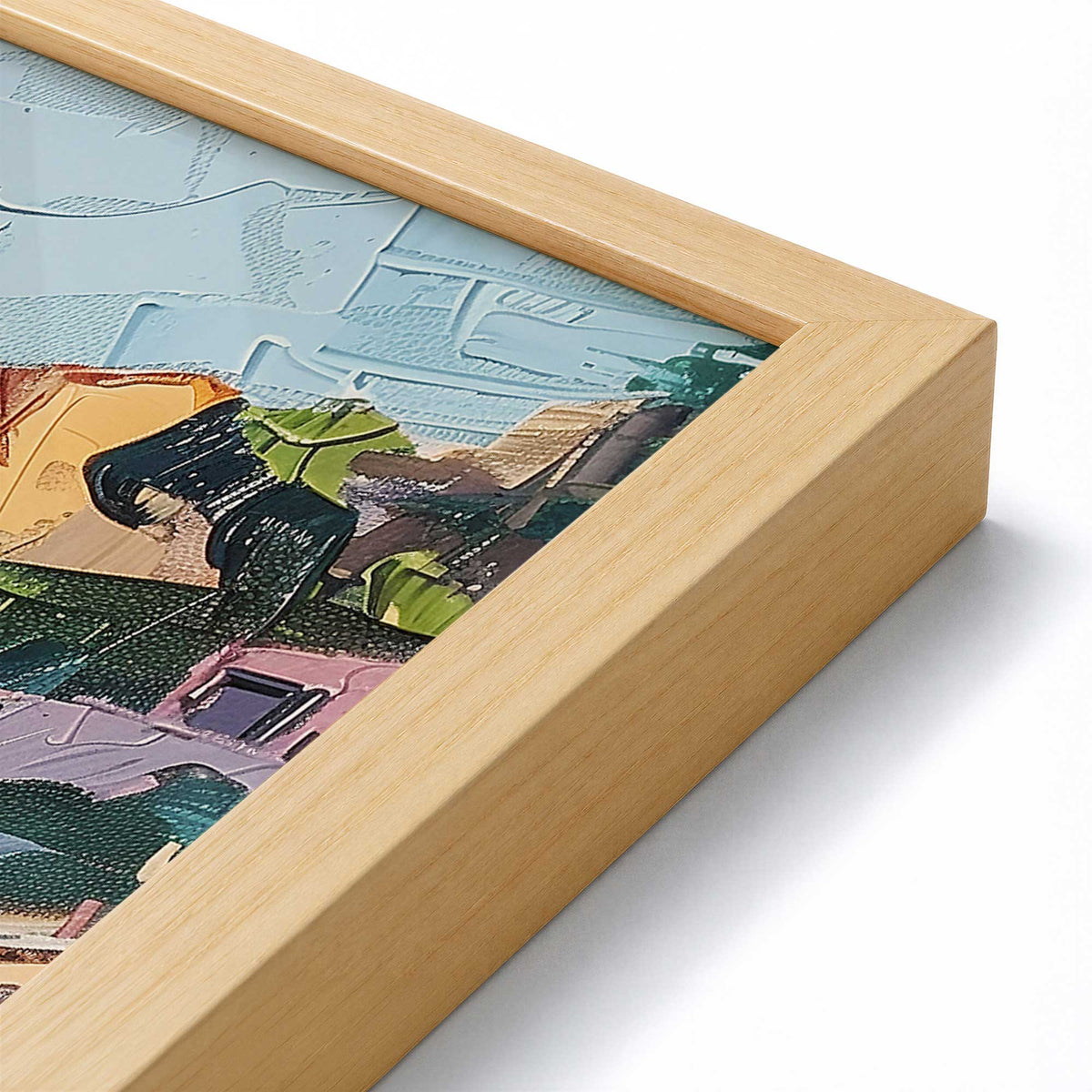 [Color:American Maple], Picture of art in a Polished Chrome frame at an angle