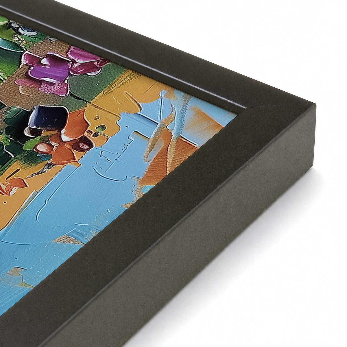 [Color:Satin Black], Picture of art in a Polished Chrome frame at an angle