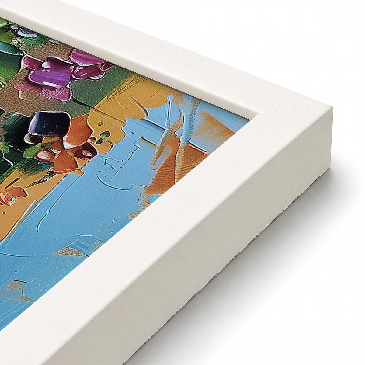 [Color:Opaque White], Picture of art in a Polished Chrome frame at an angle