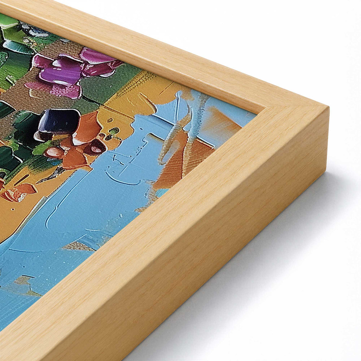 [Color:American Maple], Picture of art in a Polished Chrome frame at an angle