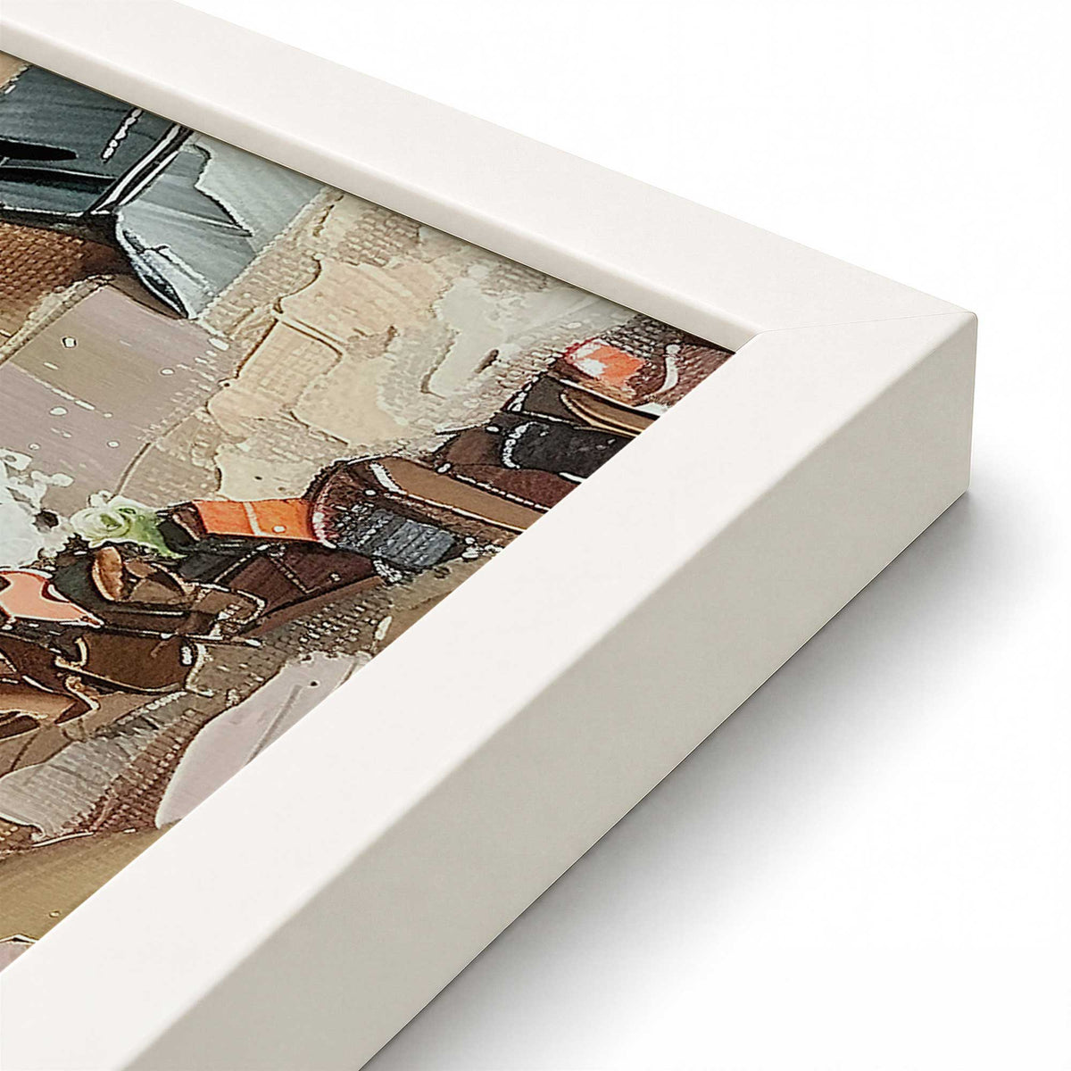[Color:Opaque White], Picture of art in a Polished Chrome frame at an angle