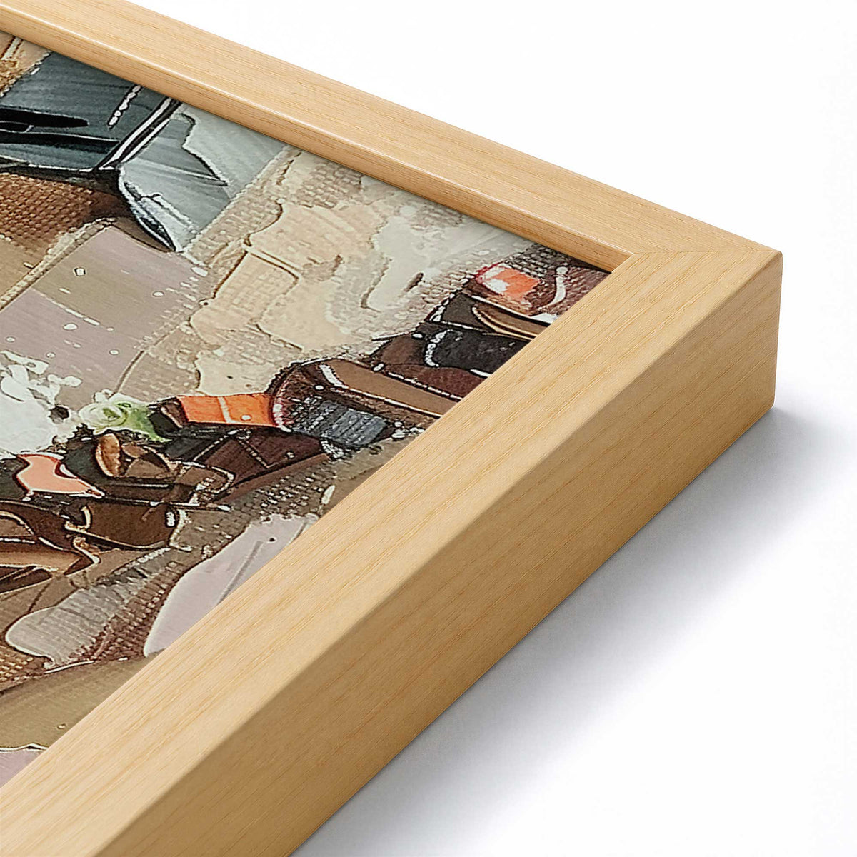 [Color:American Maple], Picture of art in a Polished Chrome frame at an angle
