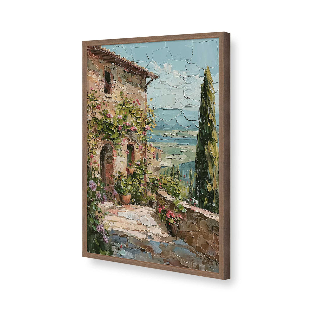 [Color:Walnut], Picture of art in a Polished Chrome frame of the corner