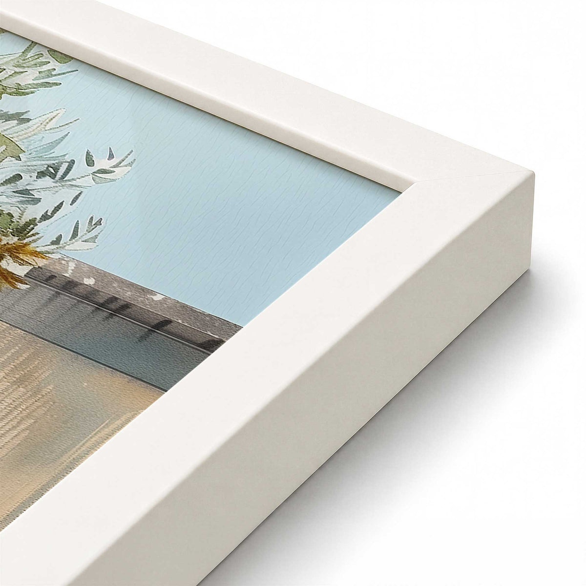 [Color:Opaque White], Picture of art in a Polished Chrome frame at an angle
