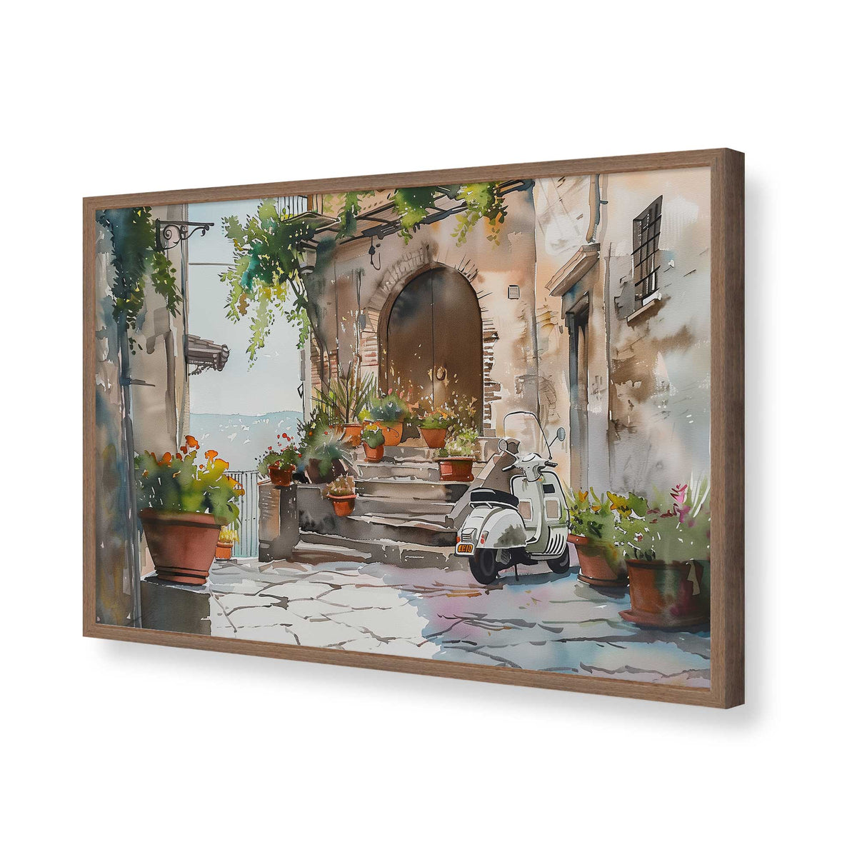[Color:Walnut], Picture of art in a Polished Chrome frame of the corner