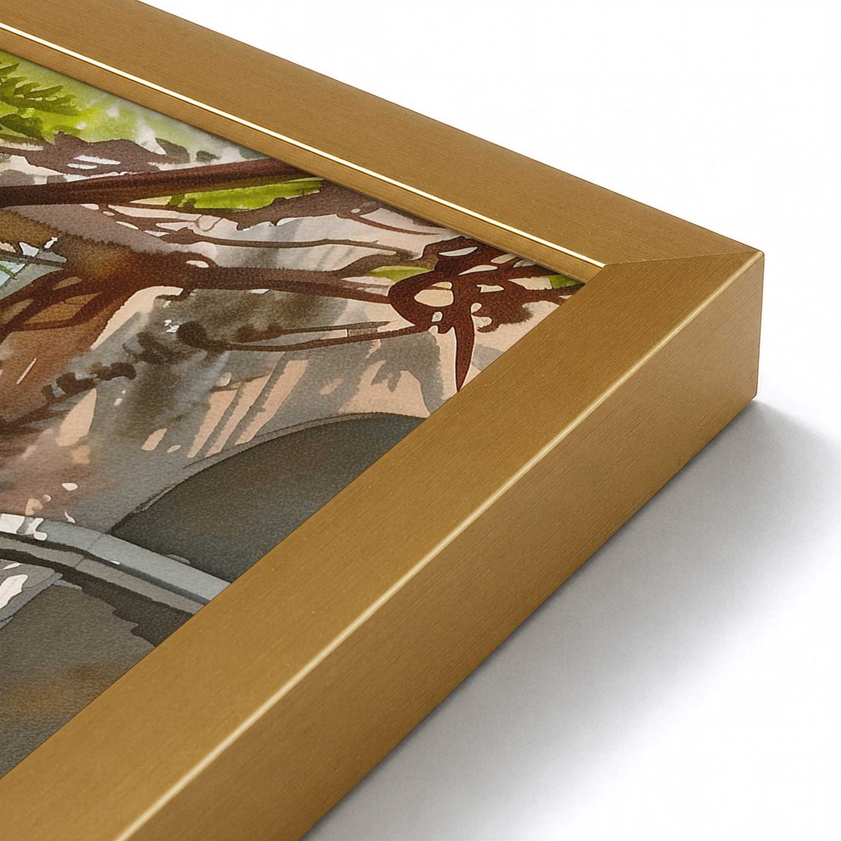 [Color:Polished Gold], Picture of art in a Polished Chrome frame at an angle