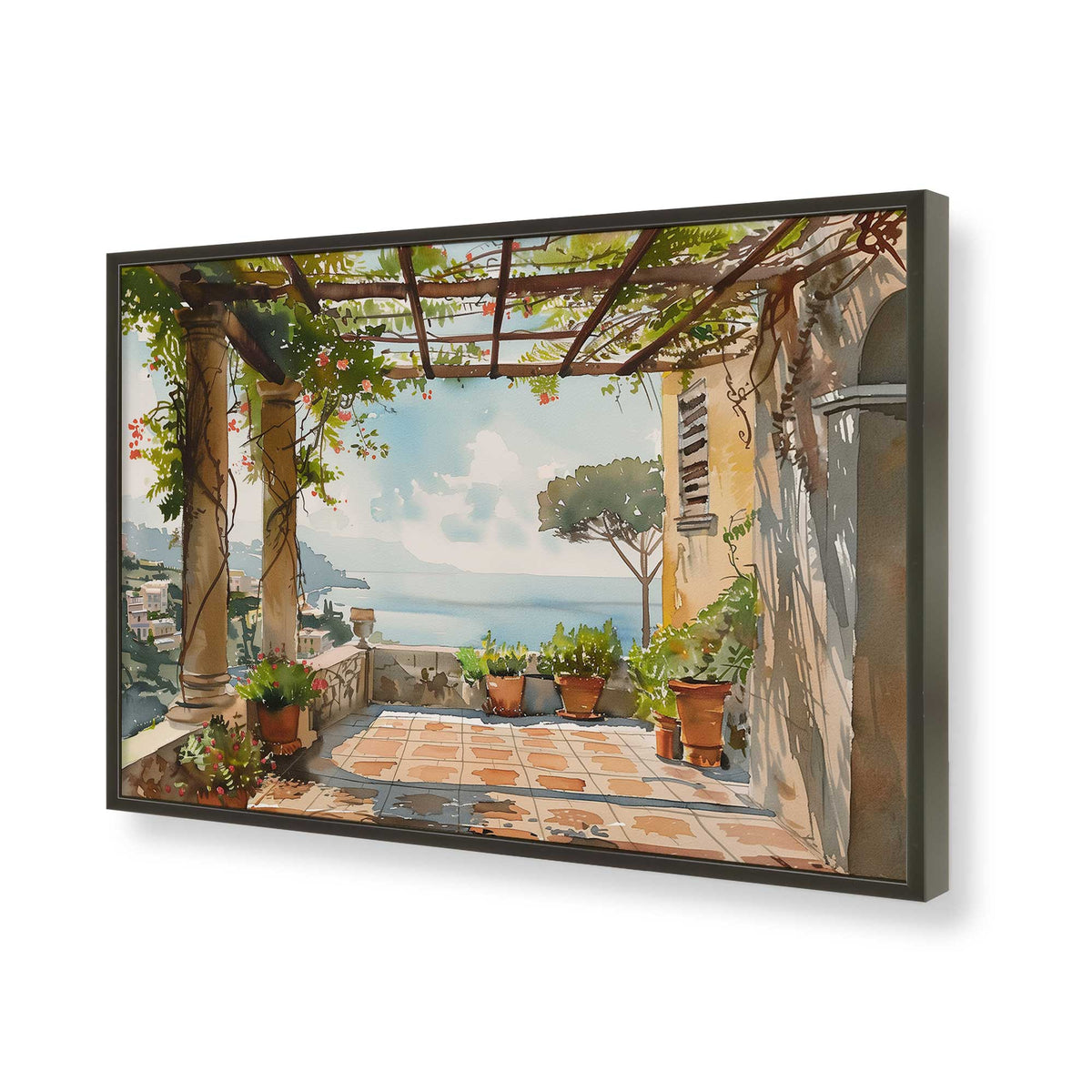 [Color:Satin Black], Picture of art in a Polished Chrome frame of the corner