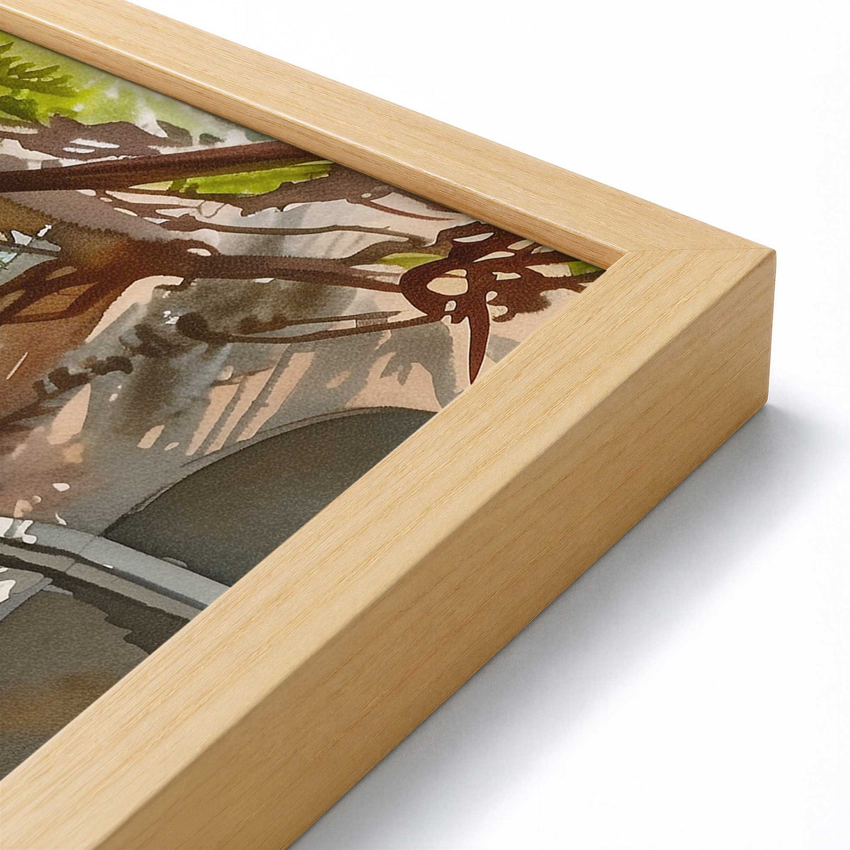 [Color:American Maple], Picture of art in a Polished Chrome frame at an angle