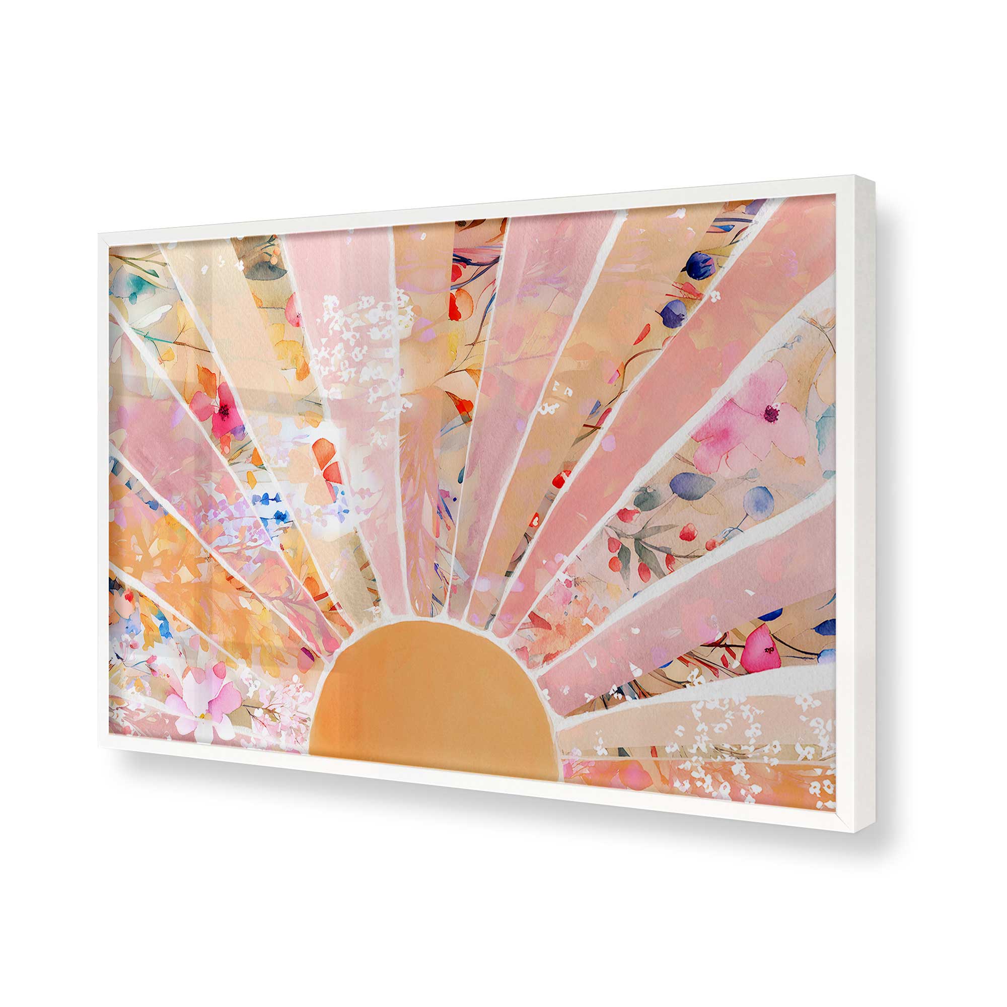 entle floral sunburst paper art print in a white frame full art view