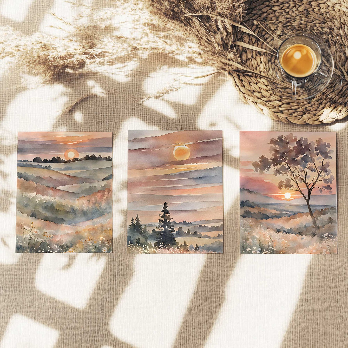 Sunset in Blooming Valley Set of 3 Prints