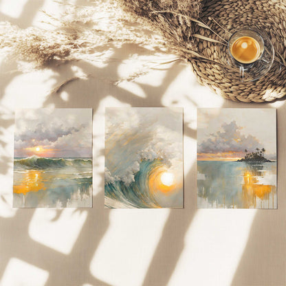 Golden Waves at Sunset Set of 3 Prints