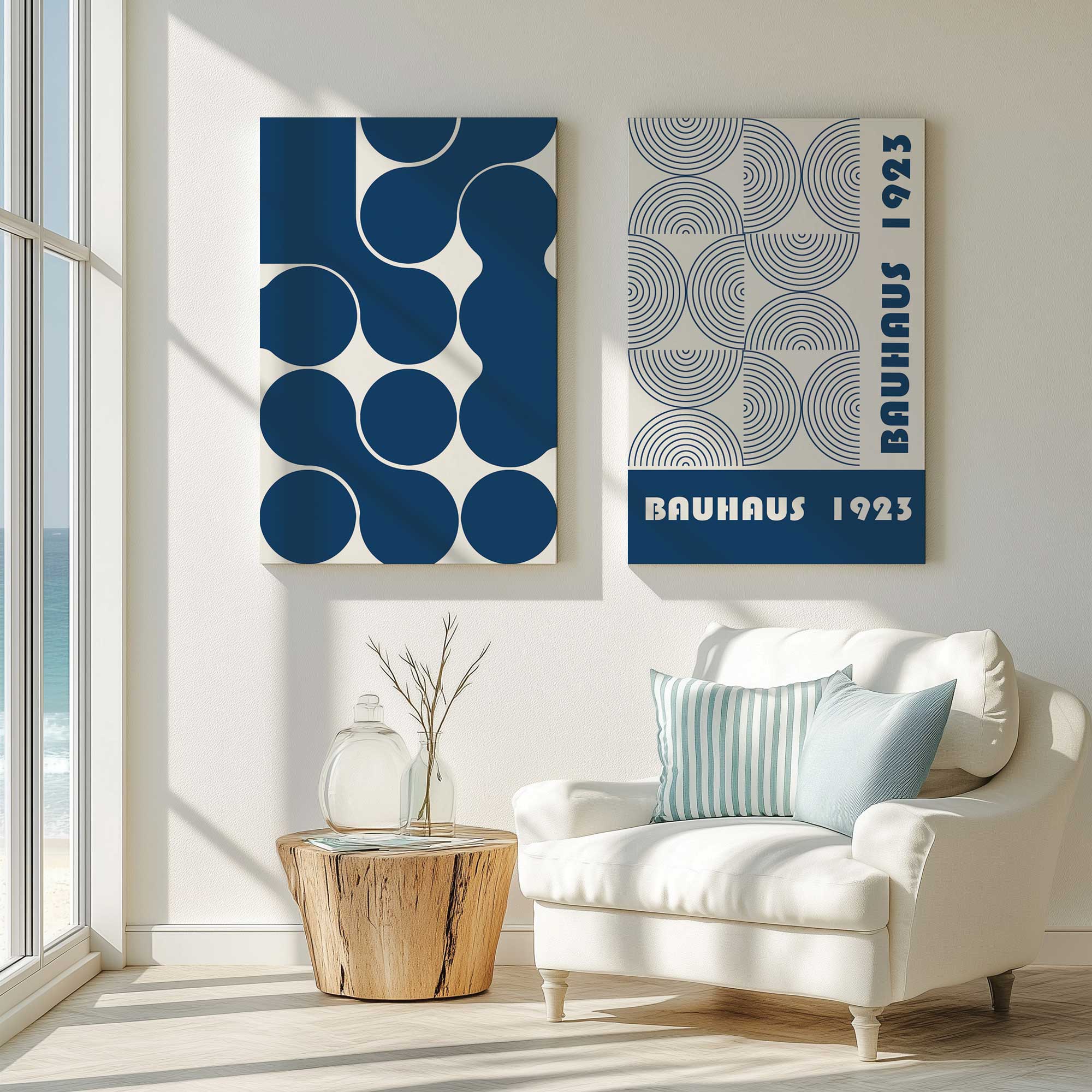 1923 Bauhaus Blue Geometry, Set of 2 Prints on Canvas – Frametolia.